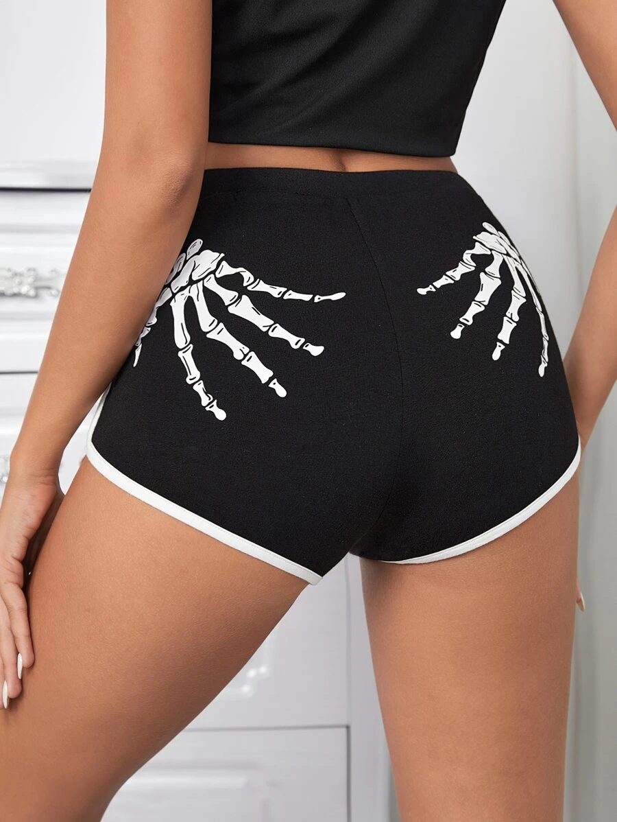 SHEIN SXY Skeleton Print Contrast Binding Shorts - Black - View 1