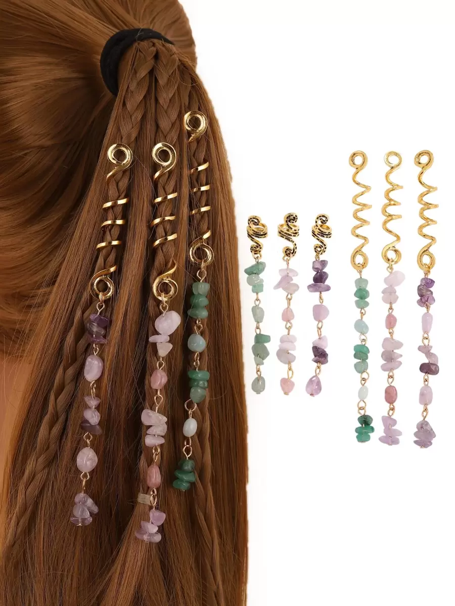 6入組珠子裝飾電話綫髮圈帶工具 - 彩色 - 查看 1