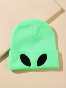 Embroidery Detail Alien Design Beanie - Green - View 1