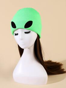 Embroidery Detail Alien Design Beanie - Green - View 2