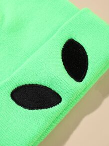 Embroidery Detail Alien Design Beanie - Green - View 3