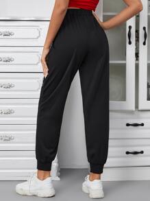 SHEIN EZwear Letter & Expression Print Joggers - Black - View 2