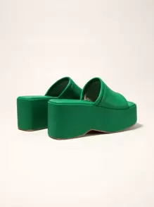Women's Square Toe Chunky Platform Mules Summer Open Toe Leather Slip-On Sandals, Sexy Casual - Green - View 4