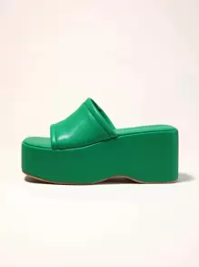 Women's Square Toe Chunky Platform Mules Summer Open Toe Leather Slip-On Sandals, Sexy Casual - Green - View 6