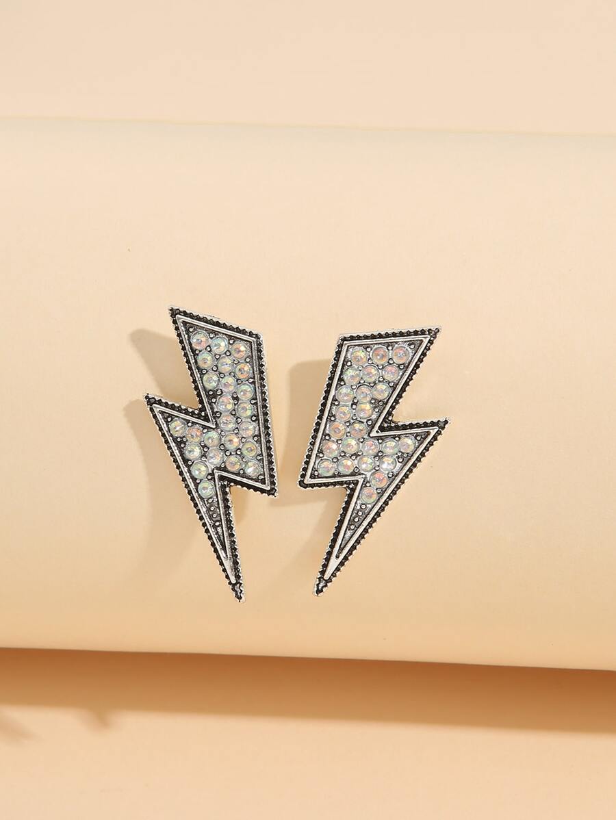 Rhinestone Lightning Design Stud Earrings - Multicolor - View 1