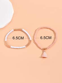 2pcs Bohemia Style Beach Vacation String Beads & Tassel Pendant Women's Anklet Set - Multicolor - View 3