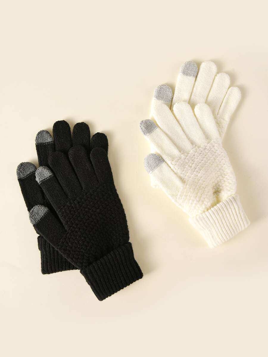 2pairs Two Tone Gloves - Black and White - View 1