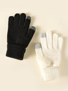 2pairs Two Tone Gloves - Black and White - View 2