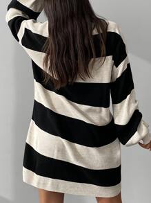 EURMUSE Striped Drop Shoulder Sweater Dress - Nhiều màu - Xem 2