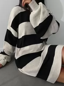 EURMUSE Striped Drop Shoulder Sweater Dress - Nhiều màu - Xem 3