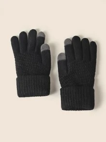 Plush Lined Gloves - Black - View 3