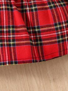 小女童愛心圖案蘇格蘭格紋拼接假兩件衛衣洋裝 - 彩色 - 查看 4