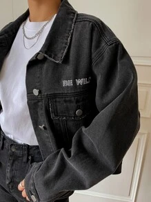 DAZY Áo khoác & áo khoác denim nữ Túi Nút phía trước Lá thư Giải trí - màu đen - Xem 5