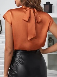 SHEIN Privé Tie Back Satin Top & Fringe Hem Skirt - Black - View 2