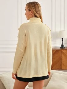 SHEIN Áo len Bà bầu Nút màu trơn Giải trí - Màu vàng - Xem 3