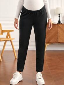 SHEIN Maternity Elastic Waist Split Hem Trousers - Black - View 5