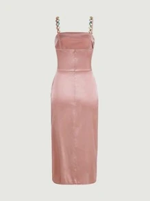 SHEIN Belle Chain Strap Ruched Dress - Dusty Pink - View 5