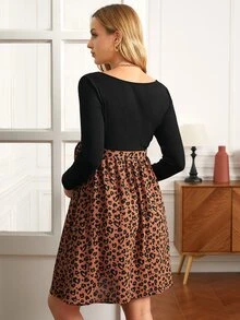 SHEIN Maternity Leopard Print Dress - Multicolor - View 3