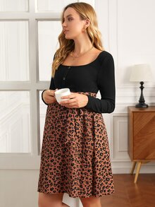 SHEIN Maternity Leopard Print Dress - Multicolor - View 4