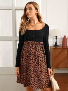 SHEIN Maternity Leopard Print Dress - Multicolor - View 1