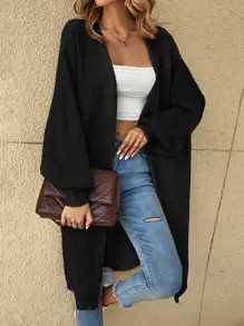 SHEIN LUNE Nữ Cardigans Gân đan màu trơn Giải trí - màu đen - Xem 1