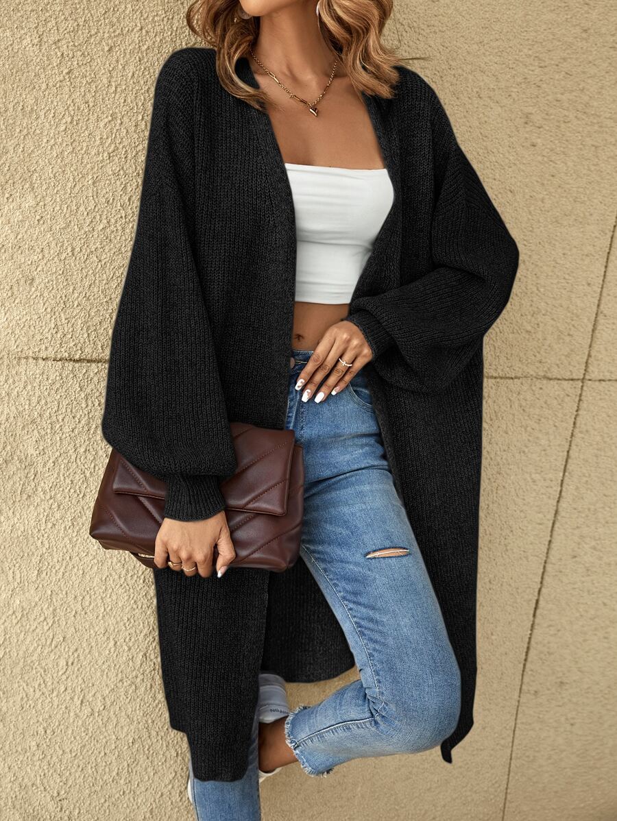 SHEIN LUNE Nữ Cardigans Gân đan màu trơn Giải trí - màu đen - Xem 1