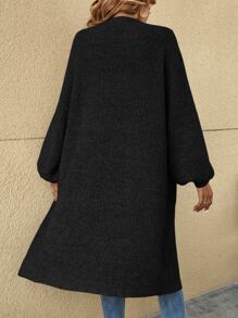 SHEIN LUNE Nữ Cardigans Gân đan màu trơn Giải trí - màu đen - Xem 2