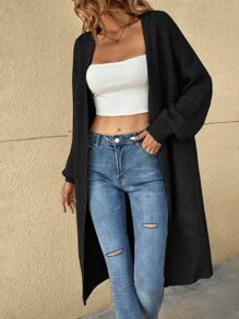 SHEIN LUNE Nữ Cardigans Gân đan màu trơn Giải trí - màu đen - Xem 5