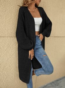 SHEIN LUNE Nữ Cardigans Gân đan màu trơn Giải trí - màu đen - Xem 6