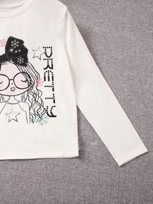 SHEIN Girls Letter & Figure Graphic PJ Set - Black and White - View 3