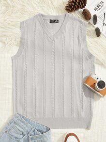 GENTILAND Men Cable Knit Sweater Vest - Light Grey - View 2