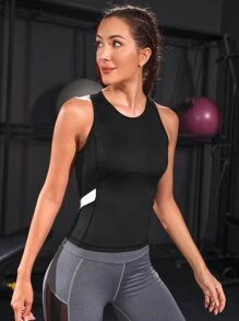 SHEIN Running Áo Tees & Tanks  Thể thao Nữ Tương phản Mesh Khối Màu - màu đen - Xem 3
