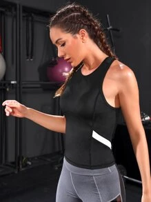 SHEIN Running Áo Tees & Tanks  Thể thao Nữ Tương phản Mesh Khối Màu - màu đen - Xem 5