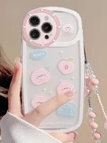 卡通桃子印花透明手機殼附帶繩子 - 彩色 - 查看 1