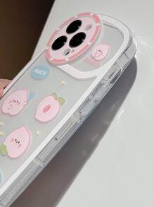 卡通桃子印花透明手機殼附帶繩子 - 彩色 - 查看 2