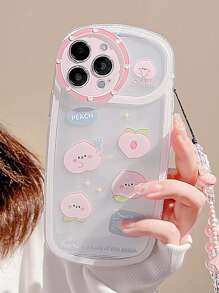 卡通桃子印花透明手機殼附帶繩子 - 彩色 - 查看 3