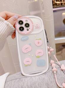卡通桃子印花透明手機殼附帶繩子 - 彩色 - 查看 4