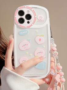 卡通桃子印花透明手機殼附帶繩子 - 彩色 - 查看 5