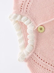 Baby Pearl Flower Pattern Frilled Flounce Sleeve Cardigan - Baby Pink - View 3