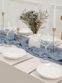 1入組純色桌旗藍色滌綸餐桌裝飾網紗適用於餐廳裝飾 - 霧霾藍 - 查看 3