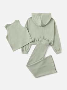 SHEIN Tween Girl Drop Shoulder Hoodie & Tank & Flare Leg Split Hem Pants