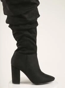 SHUZIA 女士时尚流畅设计仿麂皮粗跟宽松过膝靴 - 黑色 - 查看 2