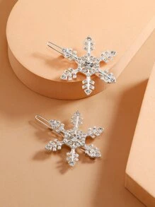 2pcs Rhinestone Snowflake Decor Minimalist Hair Clip - Silver - View 1