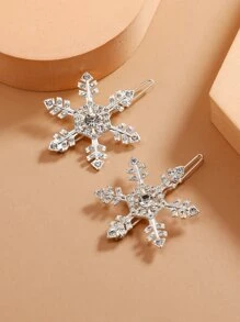2pcs Rhinestone Snowflake Decor Minimalist Hair Clip - Silver - View 2
