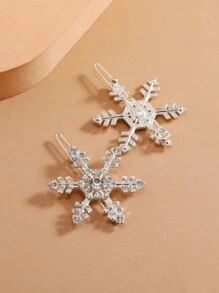 2pcs Rhinestone Snowflake Decor Minimalist Hair Clip - Silver - View 3