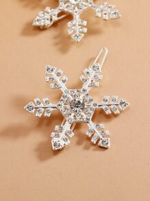 2pcs Rhinestone Snowflake Decor Minimalist Hair Clip - Silver - View 4