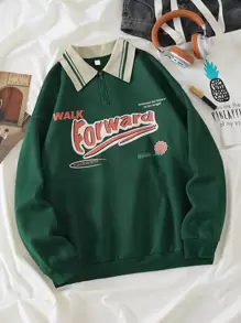 INAWLY Slogan Graphic Contrast Collar Sweatshirt Graduation,Back To School Outfits,Graduation,Teacher Outfits For Women,Back To School Pullover Fall Outfit - Army Green - View 1