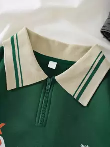 INAWLY Slogan Graphic Contrast Collar Sweatshirt Graduation,Back To School Outfits,Graduation,Teacher Outfits For Women,Back To School Pullover Fall Outfit - Army Green - View 5