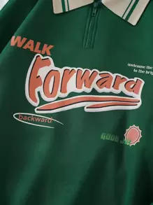 INAWLY Slogan Graphic Contrast Collar Sweatshirt Graduation,Back To School Outfits,Graduation,Teacher Outfits For Women,Back To School Pullover Fall Outfit - Army Green - View 3