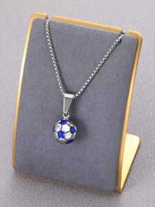 時尚流行1入組男士足球吊墜項鍊，不銹鋼首飾，適合珠寶禮物和時尚外觀 - 彩色 - 查看 1